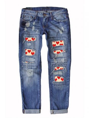 Women's Jeans Heart-shaped Color Block Straight Mid Waist Daily Full Length Casual Pocket Ripped Jeans