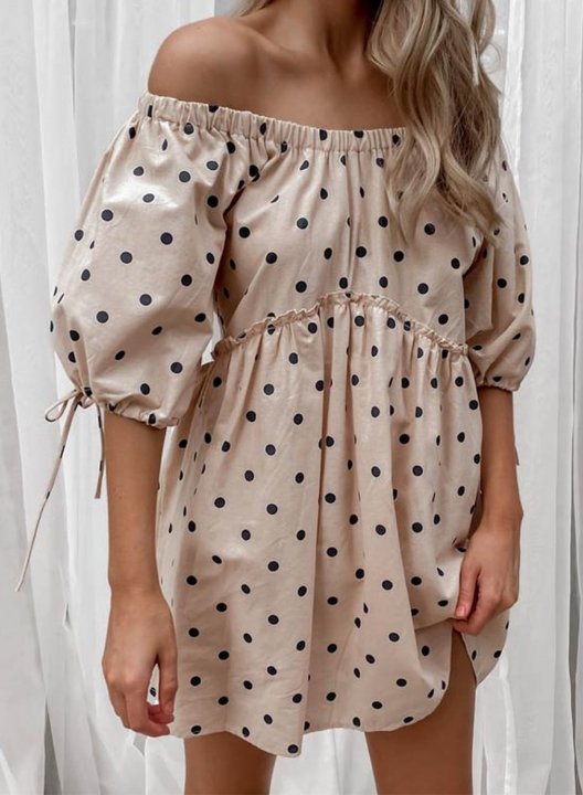 Women's Mini Dresses Fashion Polka Dot Half Sleeve Off Shoulder Daily Knot Dress