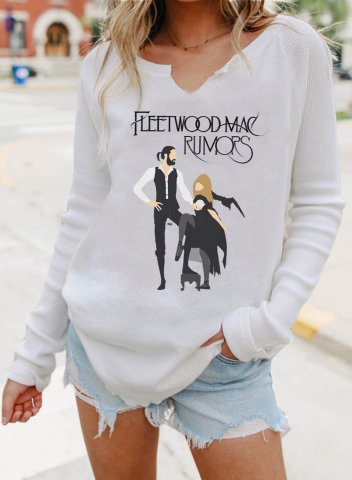 Women's Fleetwood MAC Fans T-shirts Letter Portrait Print Long Sleeve V Neck Daily T-shirt