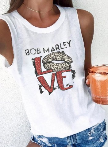 Women's Bob Marley Love Print Tank Tops Solid Letter Summer Sleeveless Round Neck Basic Tops