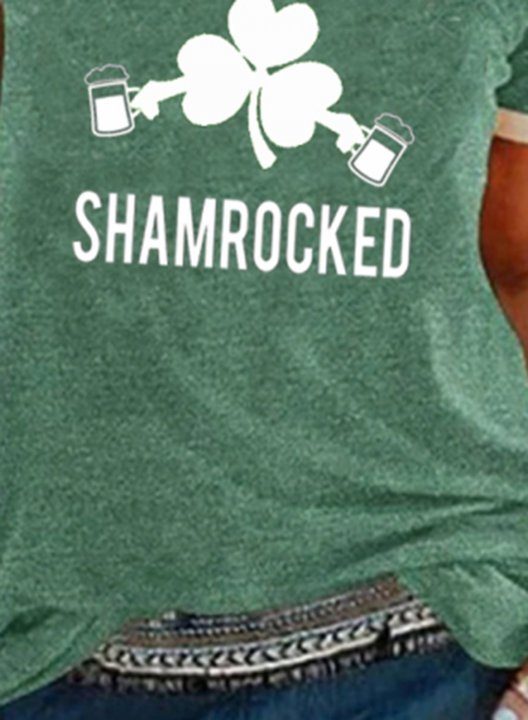 Women's St Patrick's Day T-shirts Let's Get Shamrocked Letter Shamrock Print Short Sleeve Round Neck Daily T-shirt