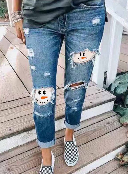 Women's Jeans Christmas Snowman Patch Festival Jeans