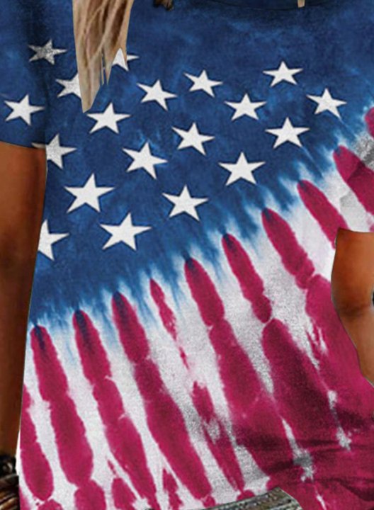 Women's T-shirts American Flag Short Sleeve Round Neck Daily T-shirt