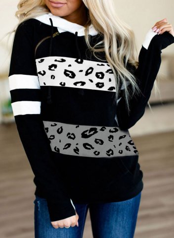 Leopard Print Black And White Stitching Fashion Sweatshirt