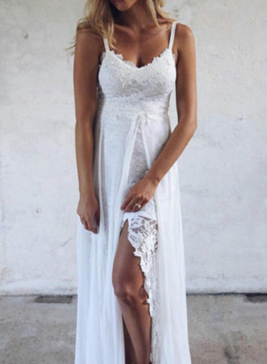 Women's Maxi Dresses Lace A-line Solid Sleeveless Spaghetti Daily Boho Maxi Dress