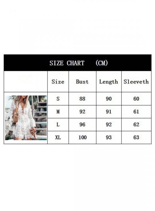 Women's Mini Dresses Solid Long Sleeve V Neck Lace Boho Beach Mini Dress