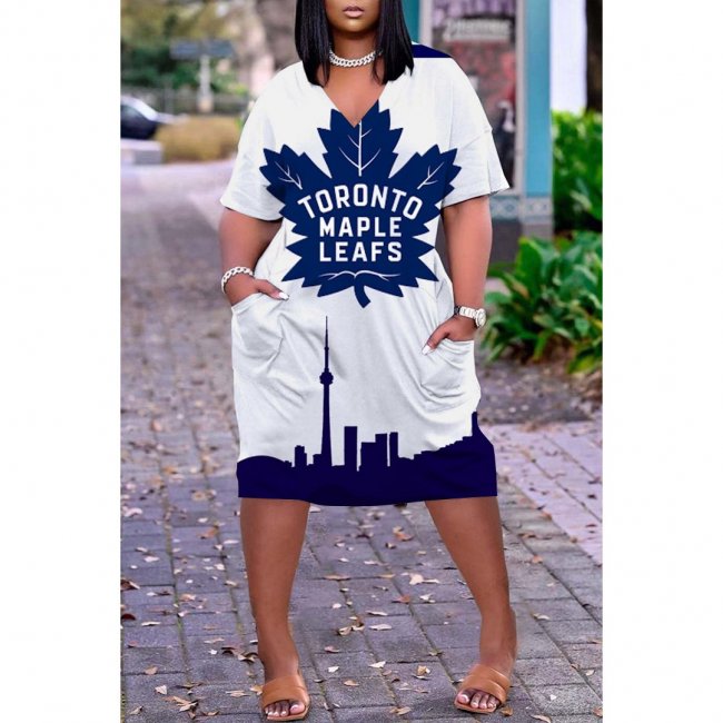 Women's Toronto Maple Leafs Printed V-neck Casual Pocket Dress