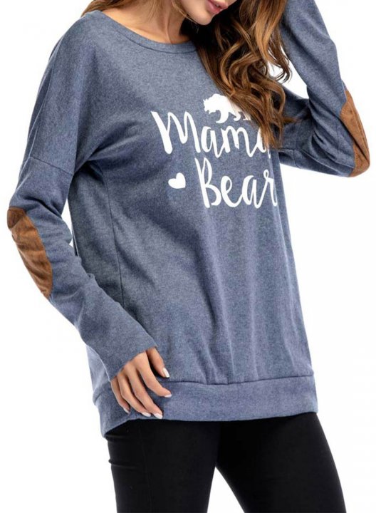 Women's T-shirt Mama Bear Loose Round Neck Batwing Sleeve Patch Sweatshirt