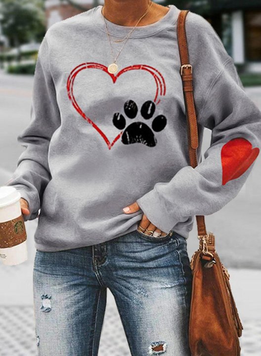 Women's Sweatshirts Round Neck Long Sleeve Solid Sweatheart Animal Print Daily Sweatshirts