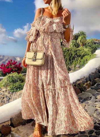 Women's Maxi Dresses Floral Sleeveless A-line Off Shoulder Ruffle Beach Boho Dress