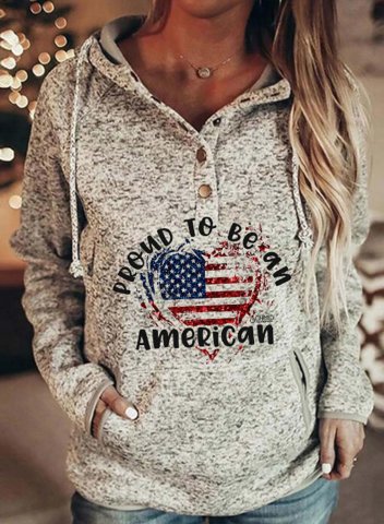 Women's Hoodies America Flag Proud to Be an American Long Sleeve Drawstring Hoodie