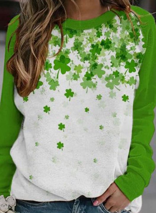 Women's St Patrick's Day Sweatshirts Shamrock Printed Long Sleeve Round Neck Casual Sweatshirt