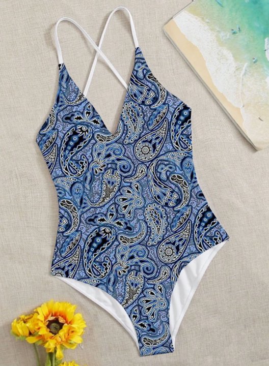 Women's One Piece Swimwear Paisley Spaghetti One-Piece Swimsuit