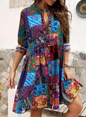 Women's Mini Dresses Color Block Boho Vintage Dress