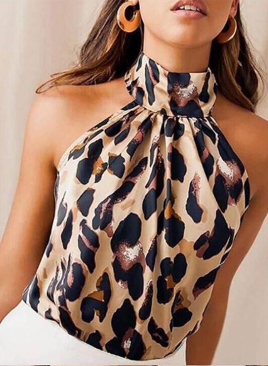 Women's Tank Tops Leopard Cold Shoulder Sleeveless Halter Summer Daily Date Tops