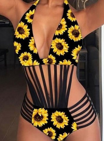 Women's One Piece Swimwear Sunflower Cut Out One-Piece Swimsuit
