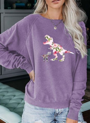 Women's Sweatshirt Solid Floral Dinosaur Print Round Neck Long Sleeve Casual Daily Pullovers