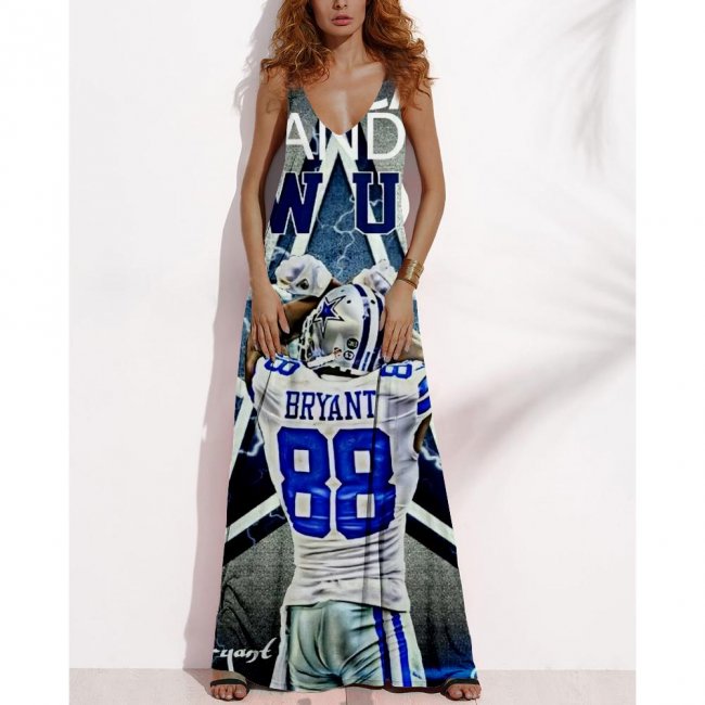 Women's Summer DALLAS COWBOYS Fan Print V-neck Sleeveless Loose Long A-line Dress