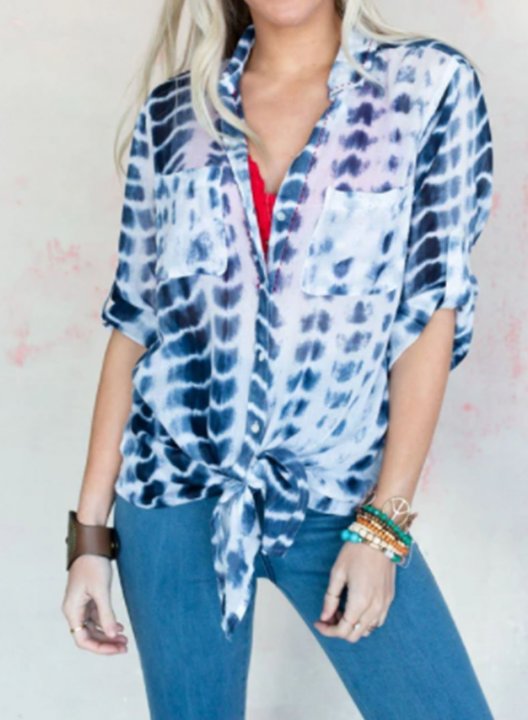 Women's Shirts Tie Dye Long Sleeve V Neck Daily Casual Shirt