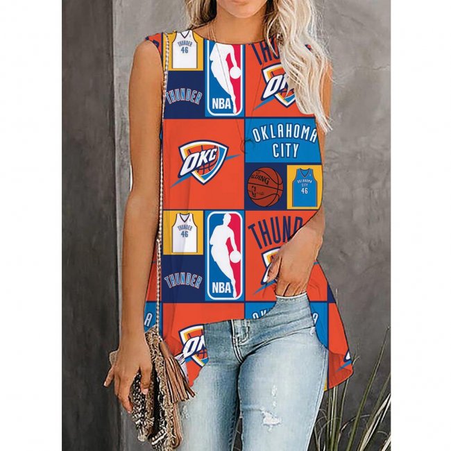 Printed Sleeveless Asymmetrical Casual Vest NBA