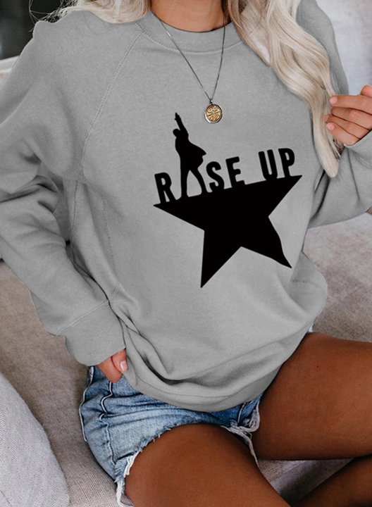 Women's White Sweatshirts Rise Up Hamilton Star Print Long Sleeve Crew Neck Sweatshirt