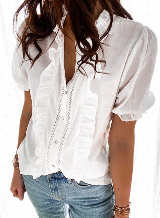 Women's Blouses Solid Ruffle Blouses