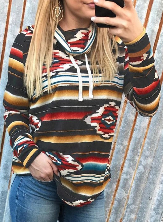 Vintage High Neck Long Sleeve Tribal Sweatshirt