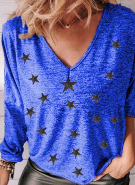 Women's T-shirts Star Solid V Neck Long Sleeve Daily Casual T-shirts