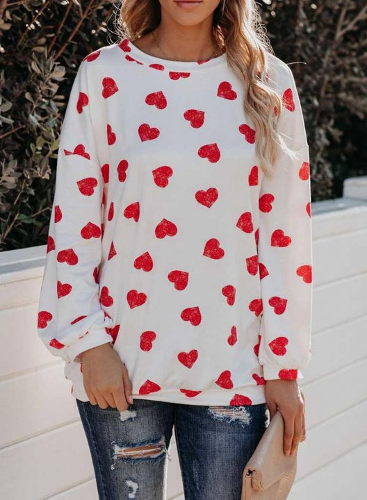 Women's Sweatshirt Heart Print Off Shoulder Sweatshirts