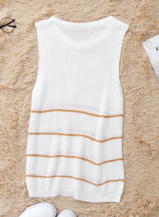 Women's Sweaters Striped Sleeveless Round Neck Sweaters