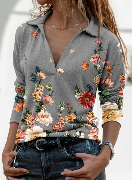 Women's Floral Stand Neck Sweatshirt