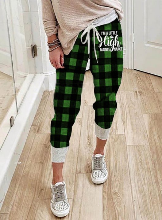 Women's Joggers Plaid Drawstring Color Block Ankle-length Mid Waist Slim Casual Joggers