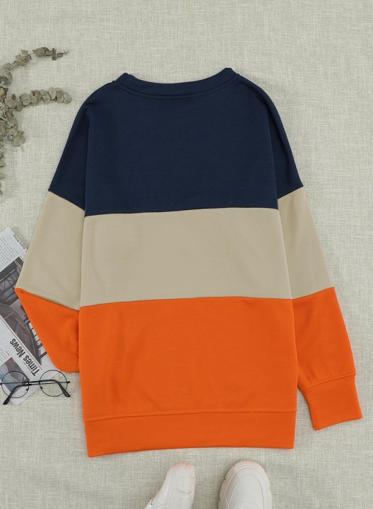 Woman's Striped Contrast Stitching Sweatshirt