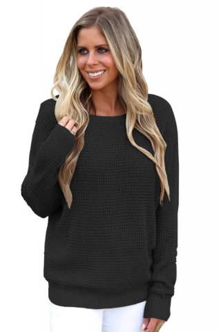 Women's Sweaters Cross Back Hollow-out Knitted Pullover Sweaters