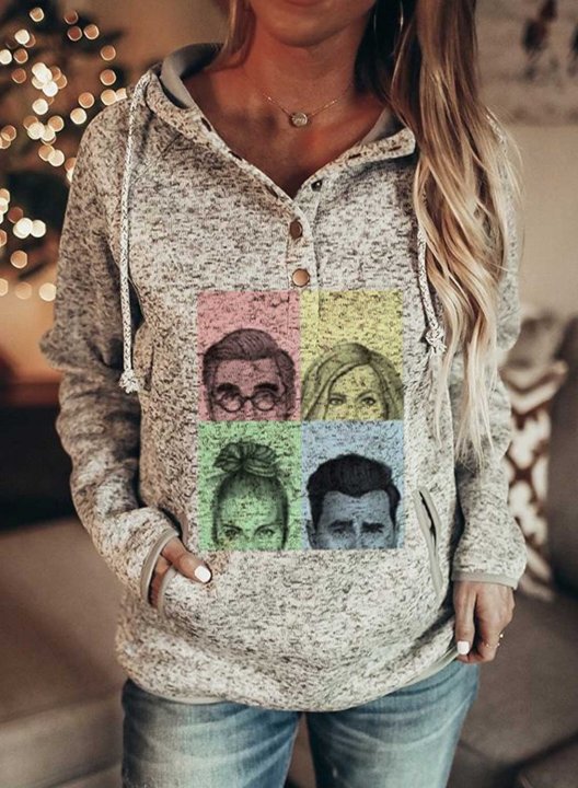 Women's Hoodies Color Block Portrait Long Sleeve Pocket schitt's creek Hoodie