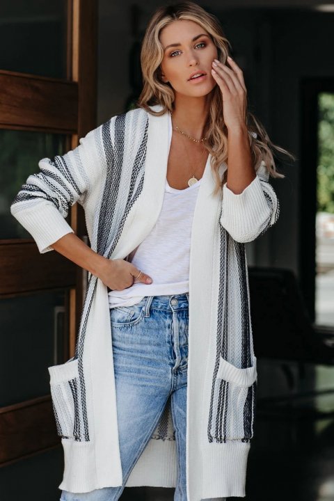 Women's Cardigans Pocketed Cotton Blend Cardigan