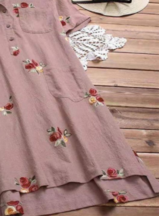 Women's Mini Dresses Fashion Round Neck Short Sleeve Floral Dress