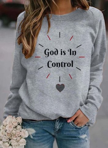 Women's Sweatshirt Solid Letter God is in Control Long Sleeve Round Neck Daily Pullover