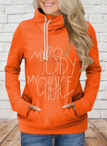 Women's Choice Feminists Slogan Hoodies Turtleneck Letter Drawstring Solid Long Sleeve Pocket Casual Hoodies