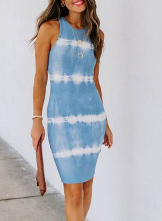 Women's Mini Dresses Bodycon Tiedye Color Block Sleeveless Round Neck Daily Casual Mini Dress