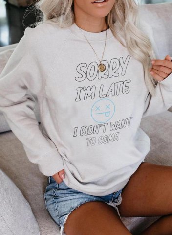 Women's Sorry I'm Late I Didn't Want to Come Sweatshirt Casual Letter Solid Long Sleeve Round Neck Basic Sweatshirt