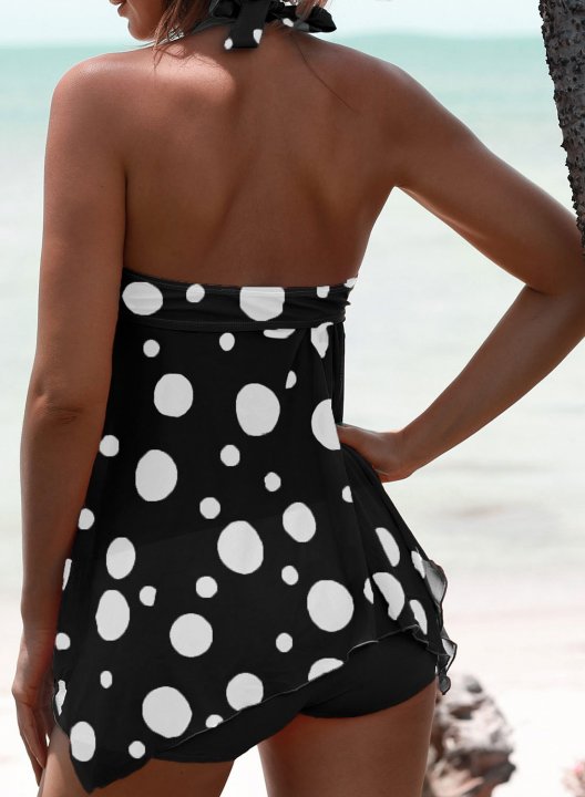 Women's Tankinis High Waist Padded Knot Polka Dot V Neck Tankini Set