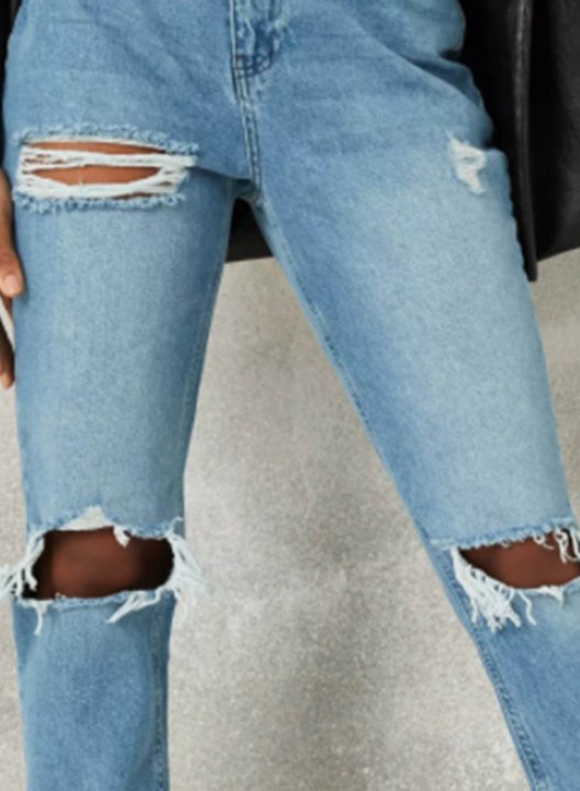 Women's Jeans Slim Solid High Waist Daily Ripped Cropped Jeans