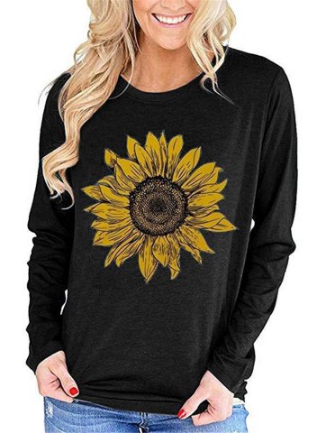 Floral Round Neck Loose Casual Long Sleeve Sweatshirt