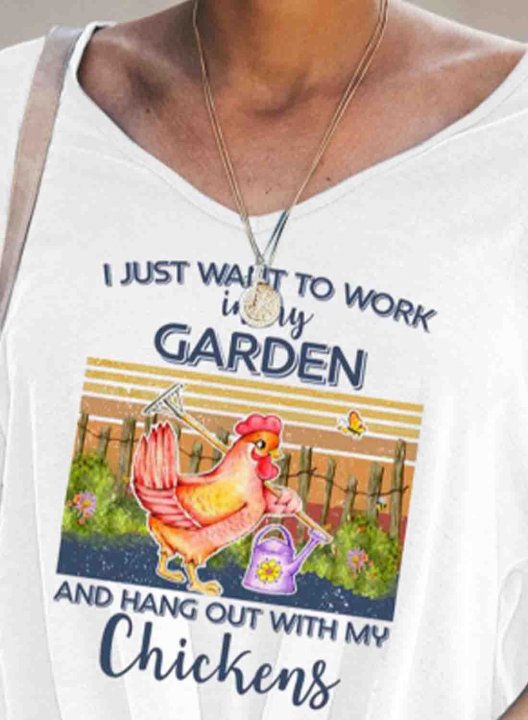 Women's I Just Want to Work in My Garden Funny T-shirts Letter Solid Short Sleeve V Neck Daily Casual T-shirt