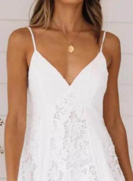 Women's Mini Dress Solid Lace A-line Sleeveless V Neck Summer Daily Mini Dress