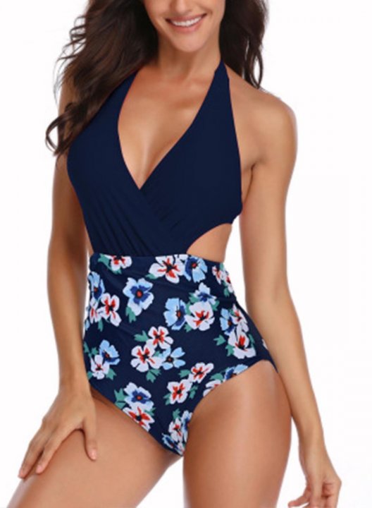 Women's One Piece Swimwear Fruits & Plants V Neck Knot Boho One-Piece Swimsuits One-Piece Bathing Suits