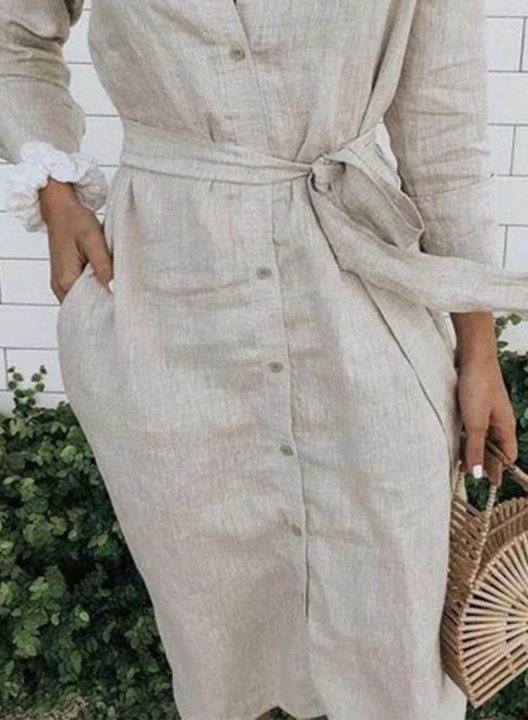 Women's Maxi Dresses Solid Long Sleeve Turn Down Collar Daily Office Maxi Dress