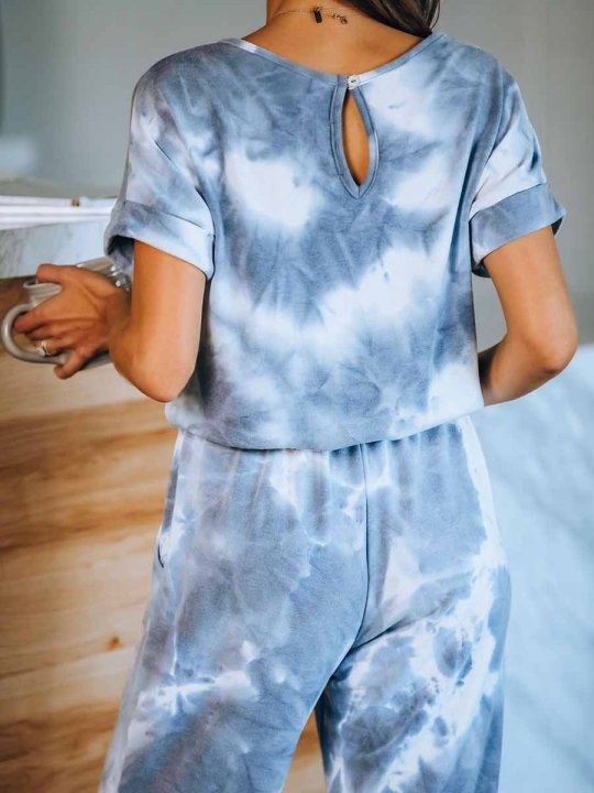 Pocketed Tie Dye Knit Jumpsuit