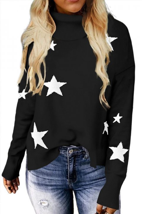 Women's Sweaters Khaki Turtleneck Dropped Sleeve Star Print Sweaters